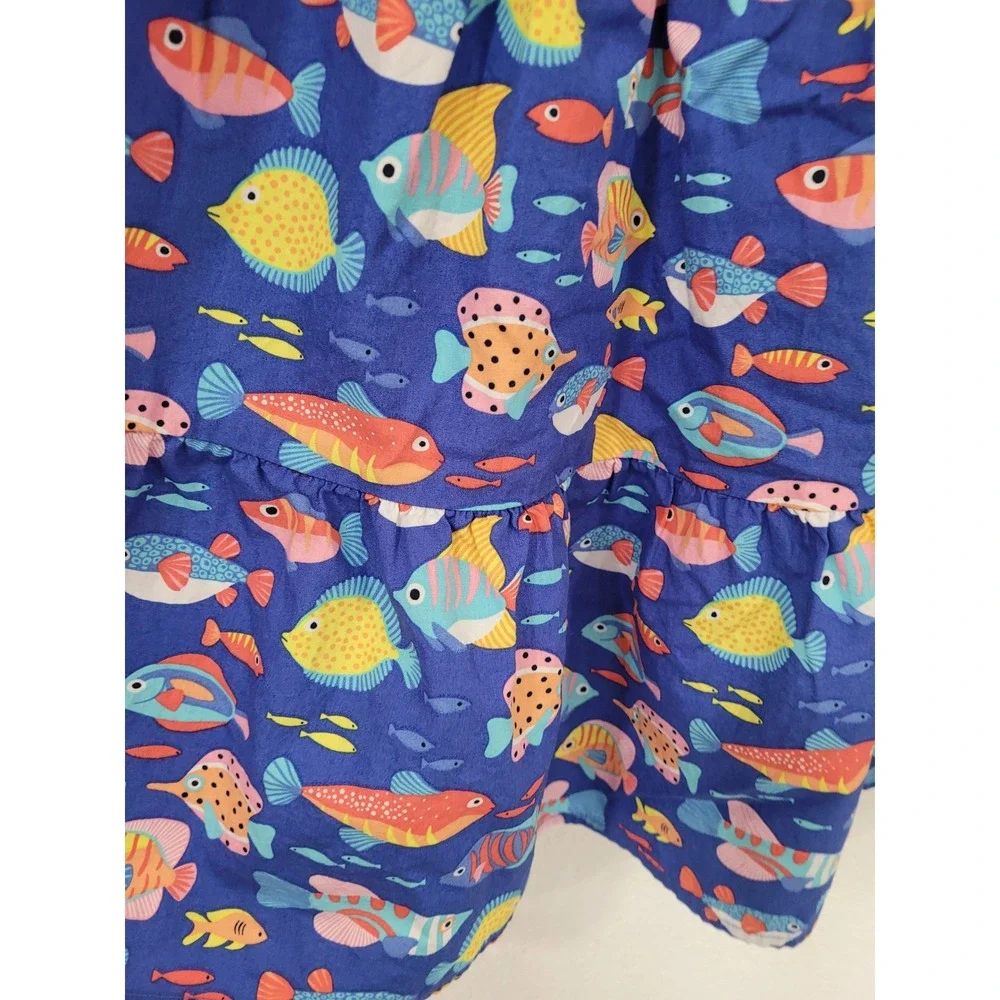 Gymboree Girls Size 8 Blue Fish Print Ruffle Midi Dress Cotton‎ Ocean #5